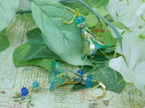 Blue, Aqua & Gold Lucite Flower Earrings