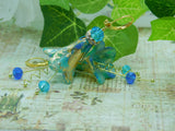 Blue, Aqua & Gold Lucite Flower Earrings