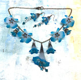 White Aqua and Blue Orchid Necklace