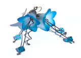 Lucite Flower Earrings- HandPainted White , Aqua & Mermaid Blue Trumpets
