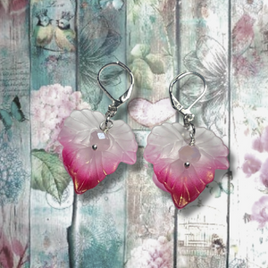 Love Struck Leaf Earrings- Hand-Painted White, Pink and Red Leaves
