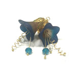 Lucite Flower Earrings- Hand Painted Brown and Blue Trumpets