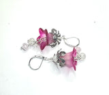 Pink and Red Lucite Flower Earrings- HandPainted Pink and Red Lilies