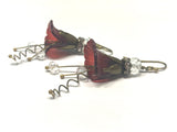 Lucite Flower Earrings- Hand Painted Merlot Calla Lillies