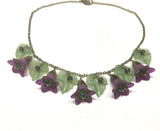 Purple Trumpets and Leaves Necklace