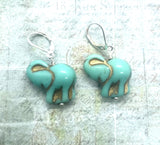 Blue Green Czech Elephant Earrings