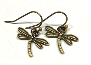 Dragonfly Earrings in Antique Bronze